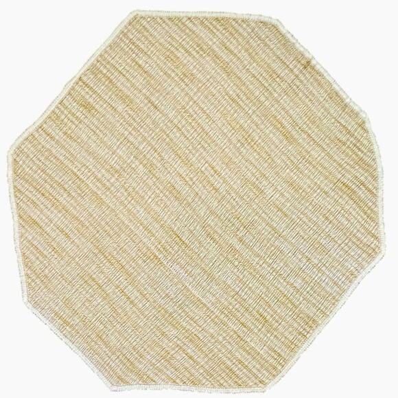 Vintage Tablecloth Open Weave Knit Round Cream Gold Octagon Sides 66” Diameter - Picture 3 of 10